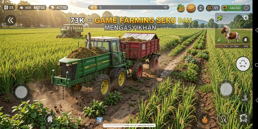 Tampilan gameplay 73K yang menarik saat bercocok tanam.