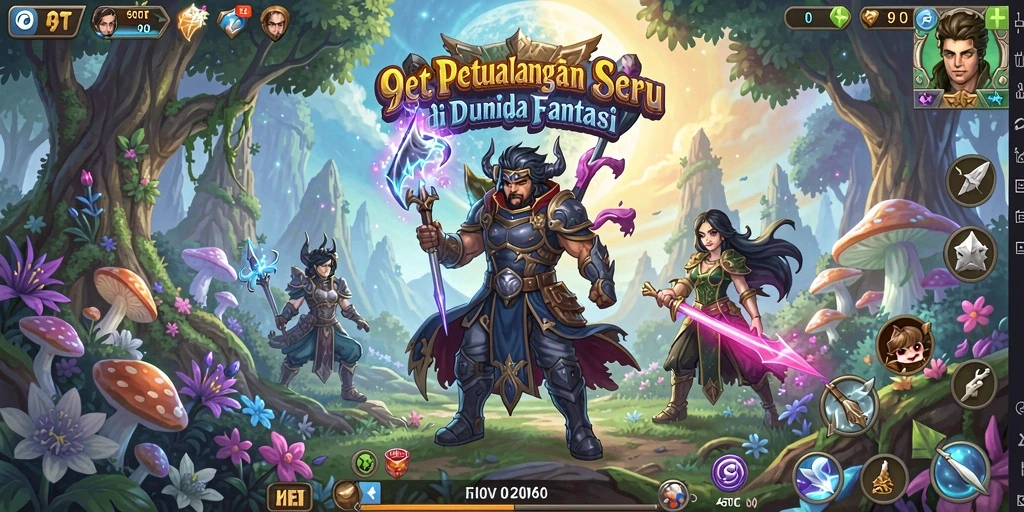 Screenshot menunjukkan pemain menjelajahi dunia fantasi 9ET.