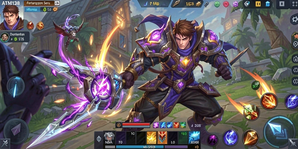 Tangkapan layar utama ATM138 menampilkan aksi seru di arena MOBA.