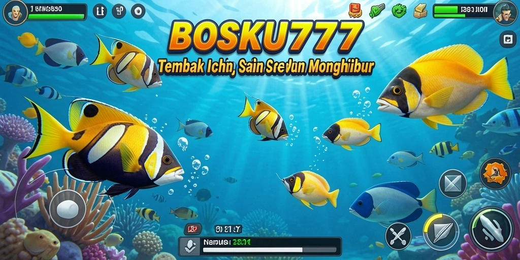 Screenshot gameplay BOSKU777 menampilkan aksi seru menembak ikan.