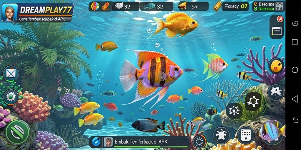 Screenshot gameplay seru di dalam <strong>DREAMPLAY77</strong> menunjukkan aksi menembak ikan.