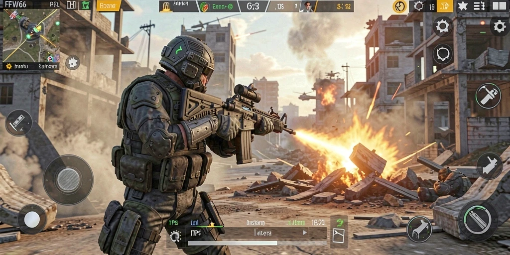 Screenshot utama FW66 menampilkan aksi pertempuran intens di gameplay TPS.