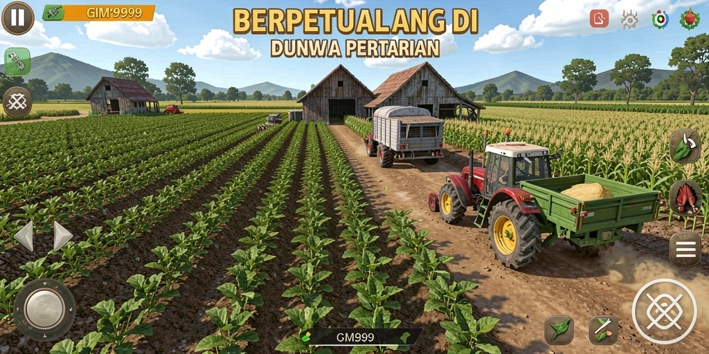 Tampilan gameplay GIM999 saat bertani di ladang yang subur.