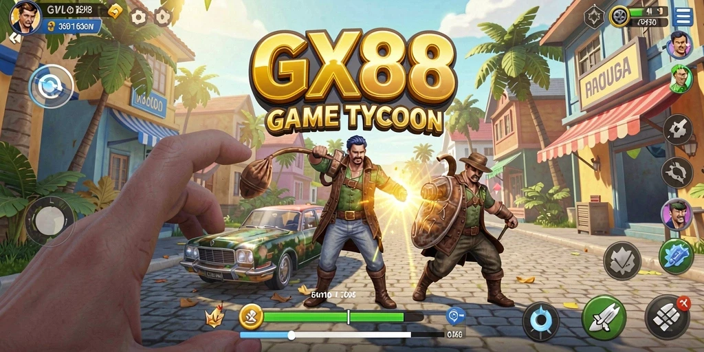 Tangkapan layar utama GX88 menampilkan keramaian bisnis yang sibuk.