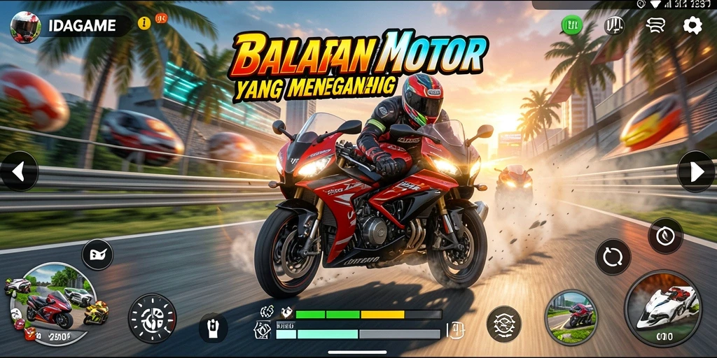 Gameplay seru dan mendebarkan di IDAGAME dengan balapan motor.