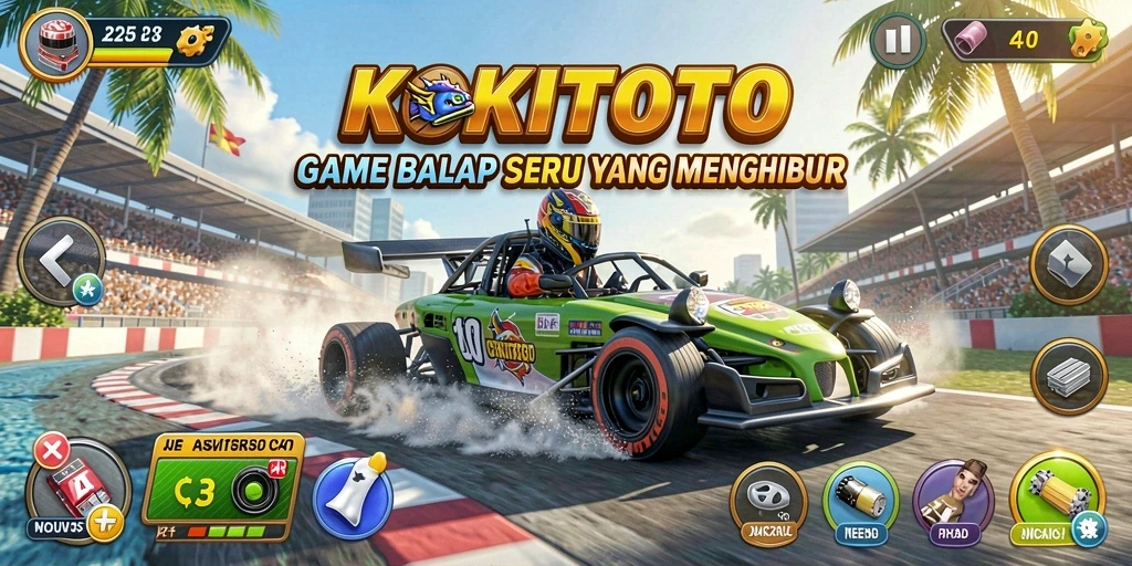 Gambaran gameplay seru dalam KOKITOTO saat balapan.