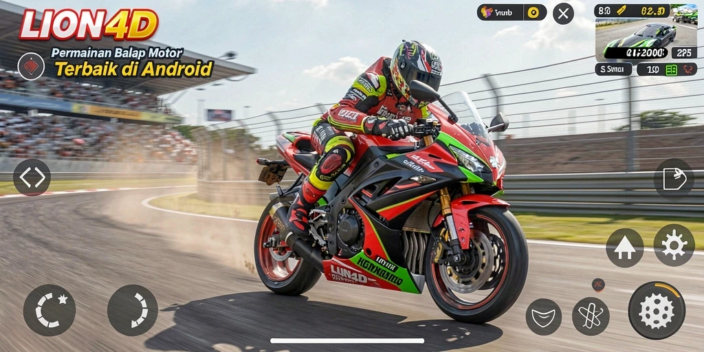 Tangkapan layar LION4D menampilkan aksi balap motor yang mendebarkan.