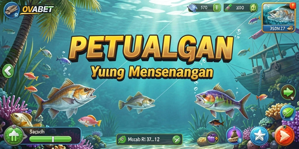 Screenshot gameplay OVABET menampilkan aksi memancing di laut yang menakjubkan.