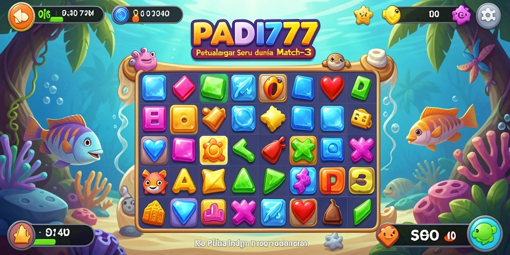 Tampilan gameplay PADI777 yang penuh warna dalam petualangan Match-3.