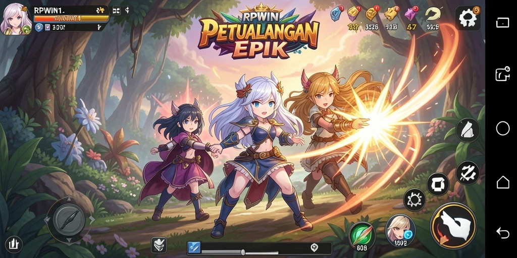 Screenshot RPWIN1 menampilkan pertarungan karakter anime yang dinamis.