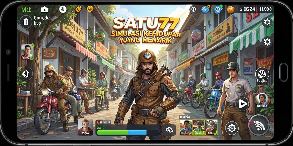 Tangkapan layar utama SATU77 menampilkan gameplay simulasi yang imersif dan interaktif.