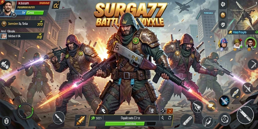 Gameplay menegangkan dalam SURGA77 dengan pertarungan sengit di arena Battle Royale.