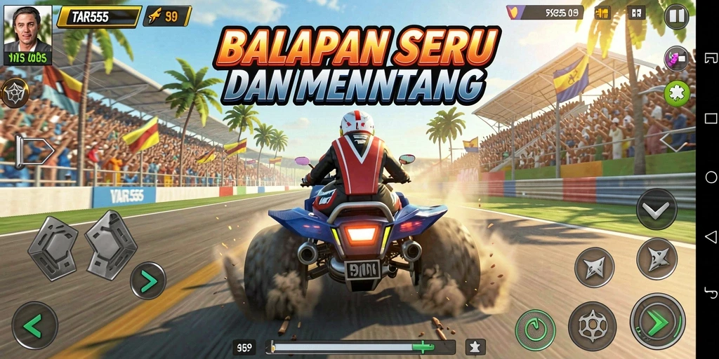 Tampilan gameplay TAR555 dengan aksi balapan yang mendebarkan.