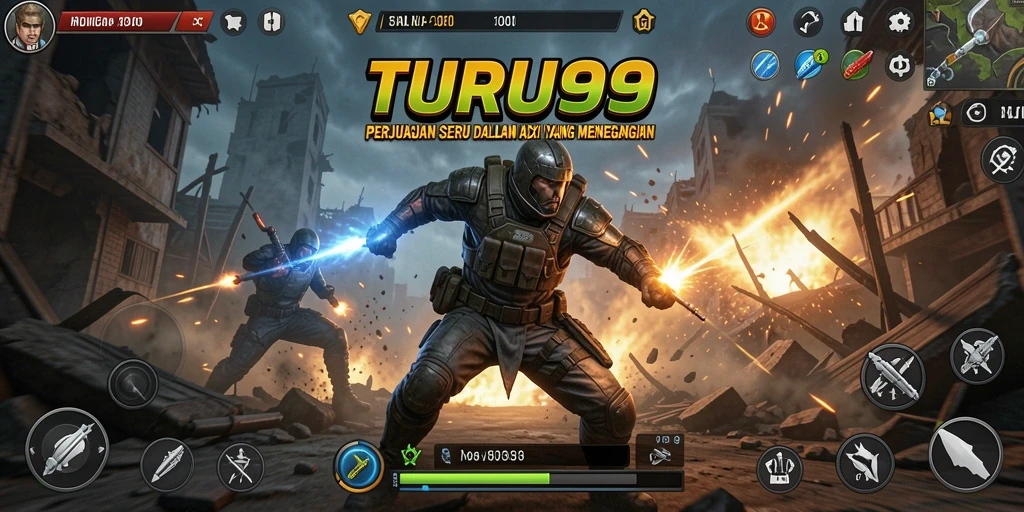 Tampilan gameplay mendebarkan dari TURU99 saat aksi berlangsung.
