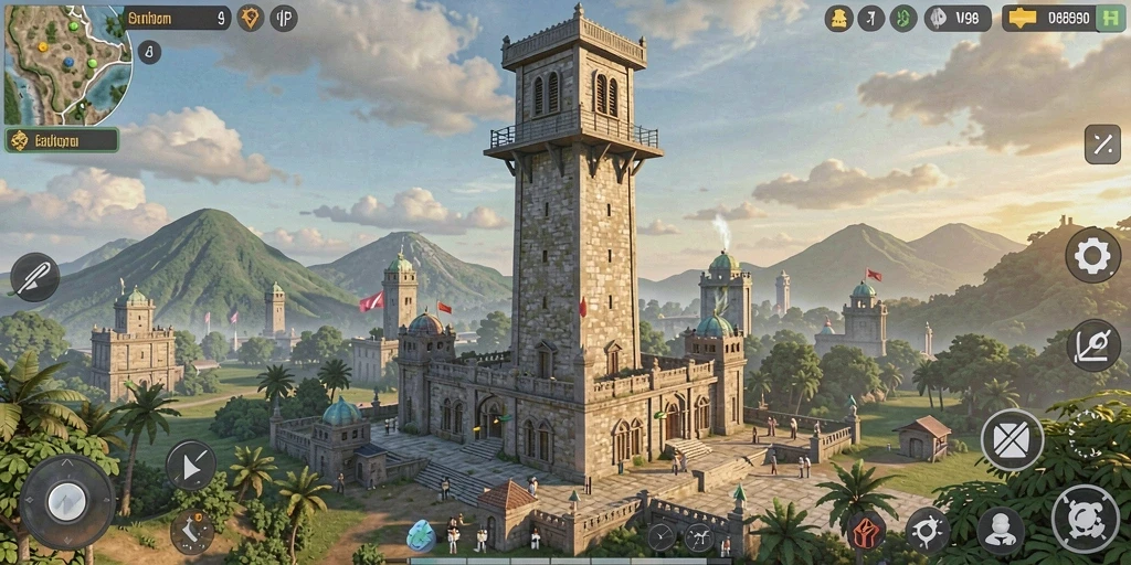Screenshot gameplay V98 yang memukau dalam pertarungan Tower Defense.
