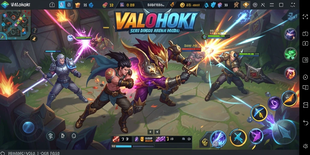 Screenshot utama VALOHOKI menampilkan aksi pertempuran sengit di arena.