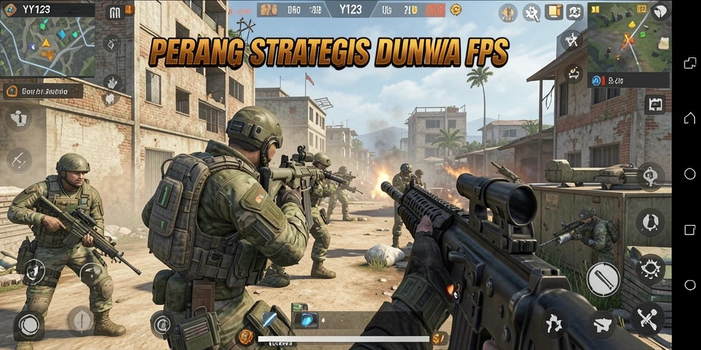 Tampilan gameplay menegangkan di <strong>YY123</strong> yang menunjukkan aksi FPS.